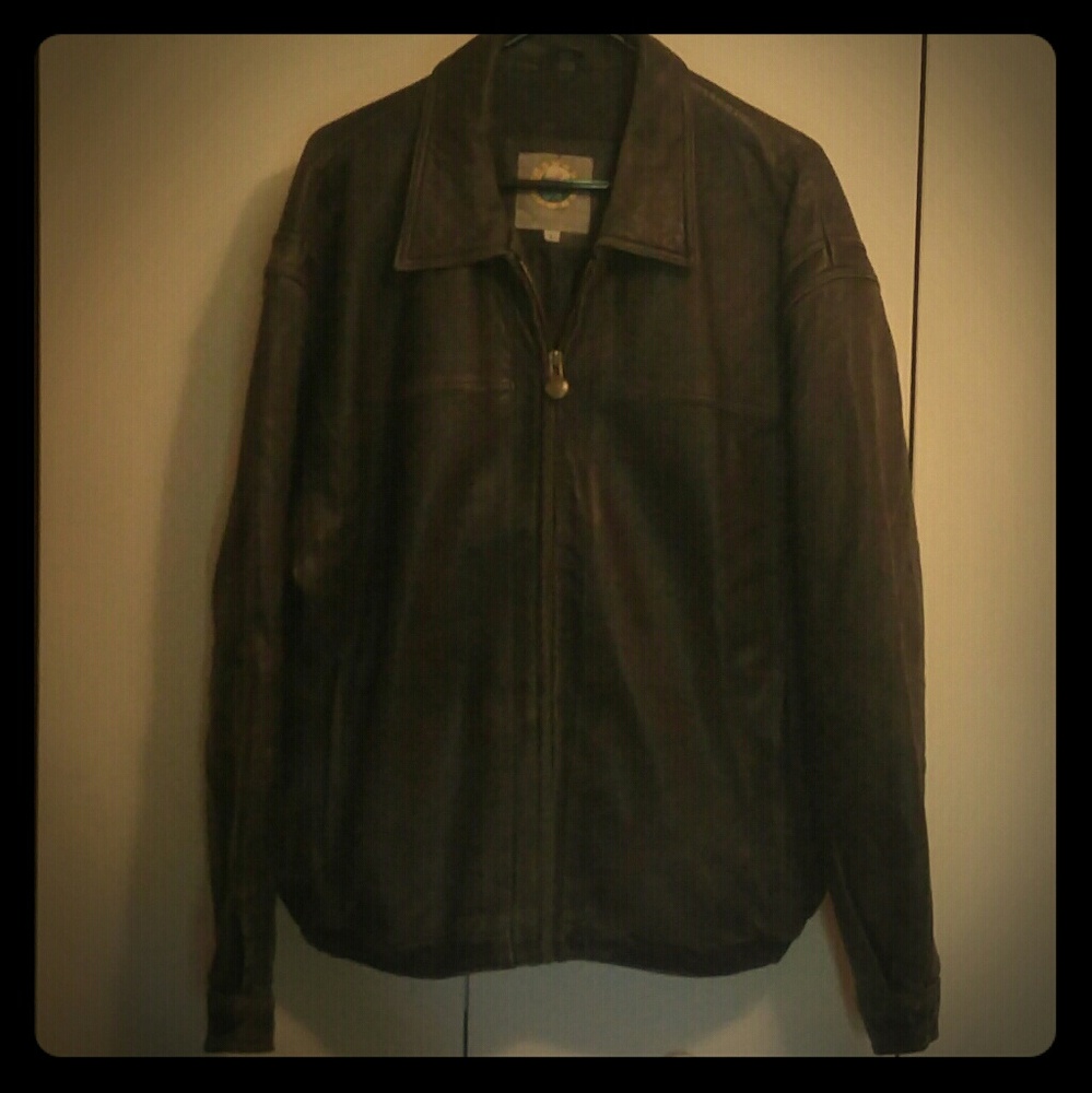 Lg. Forest Club black leather bomber jacket